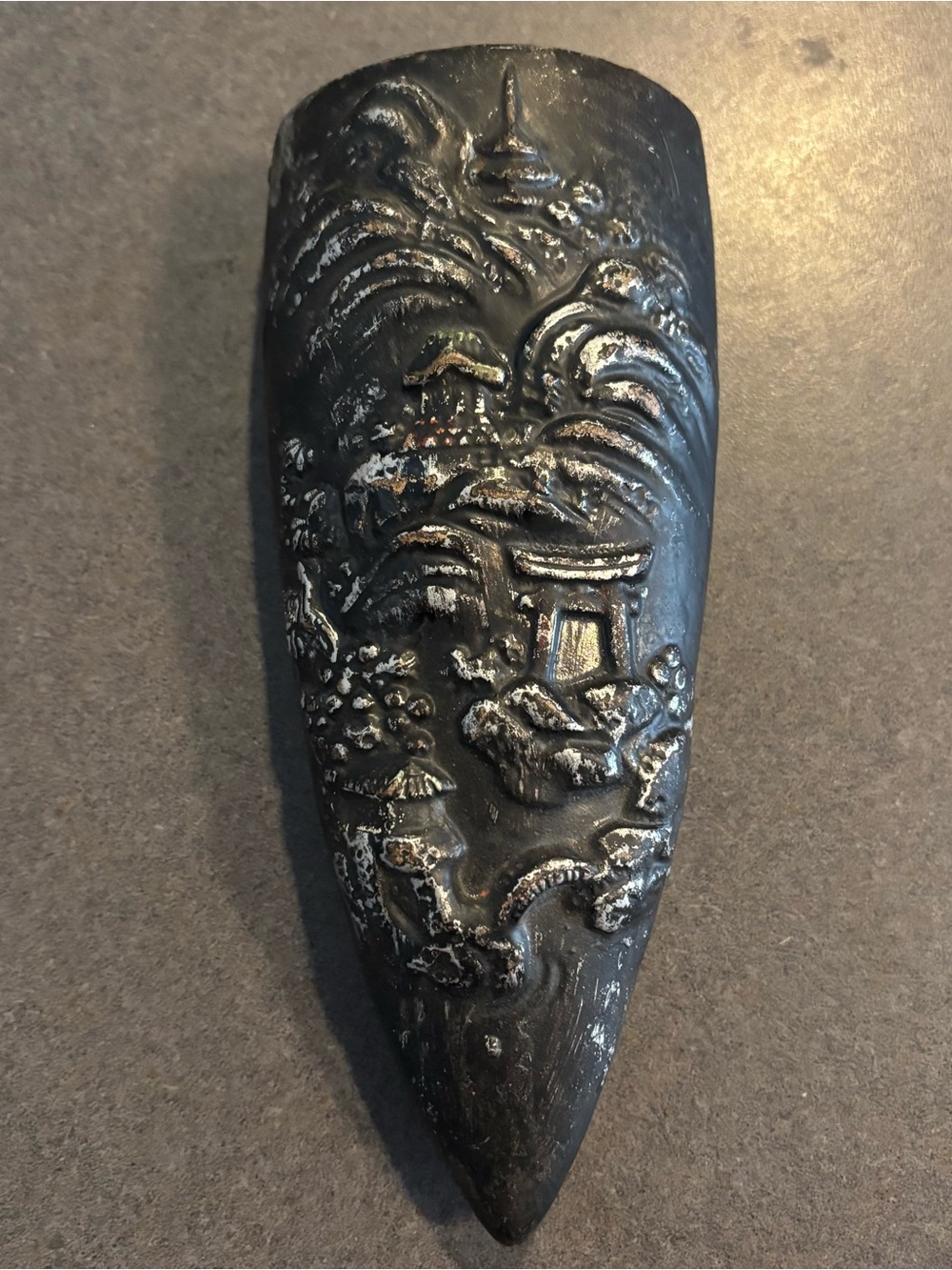 Vintage Tokanabe Black Ceramic Made in Japan Japanese Asian Town Wall Pocket